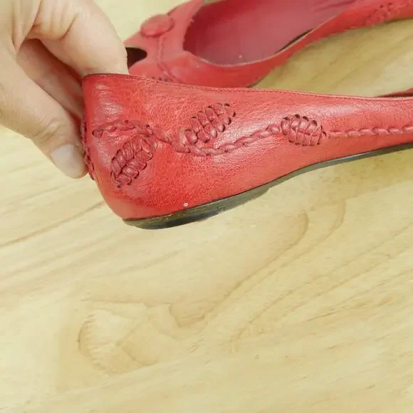 Valentino Garavani 38 Shoes Slip On Ballet Flats Peep Toe Red Leather Luxury - Picture 9 of 16